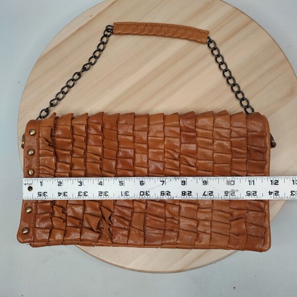 Akira Black Label Tan Leather Ruffled Clutch Purse w/Strap Small - Picture 13 of 13